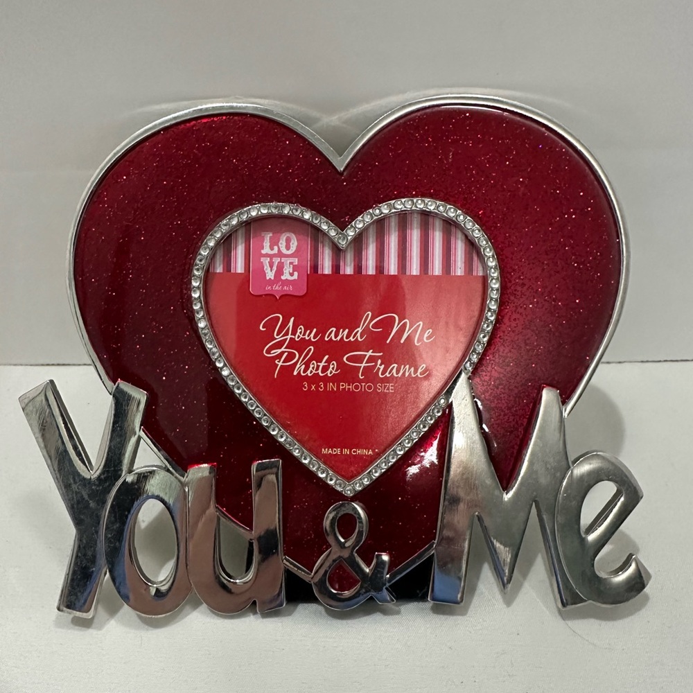 You & Me Red Sparkly Heart Picture Frame